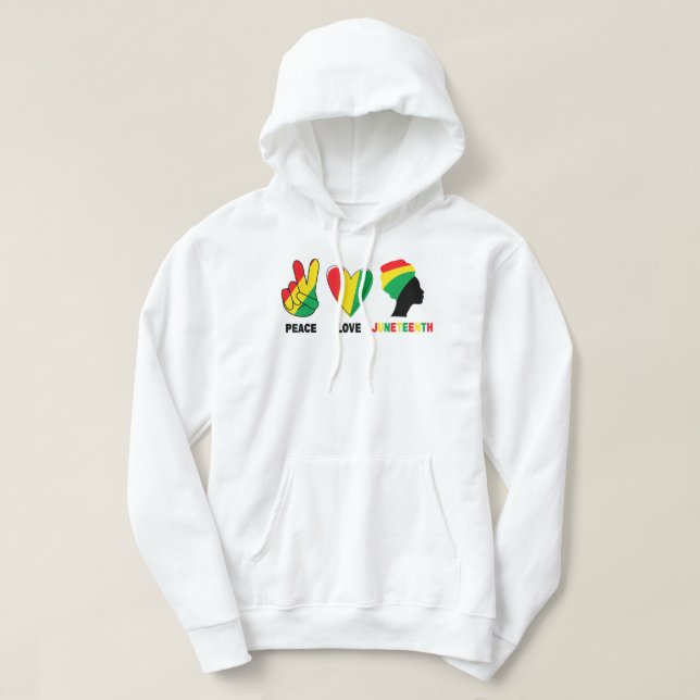 Peace Love Juneteenth Pride Black Girl Black Queen Hoodie (Design Front)
