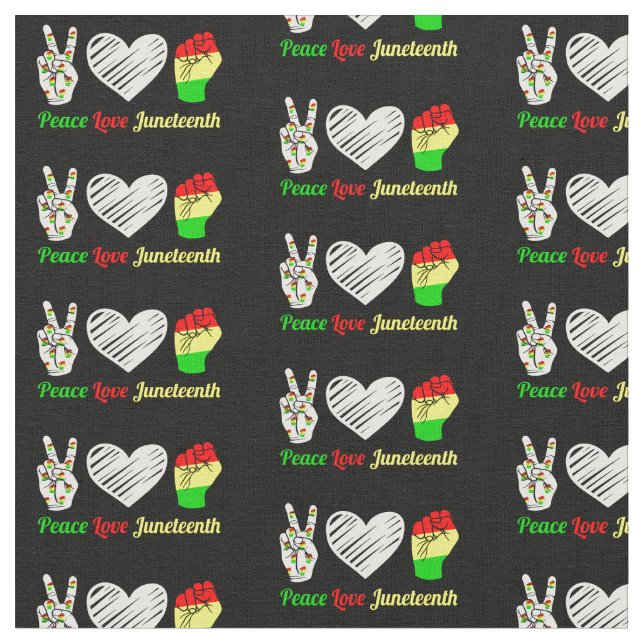 Peace Love Juneteenth Red Green Yellow Black Fabric (Close Up)