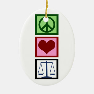 Peace Love Justice Ceramic Tree Decoration