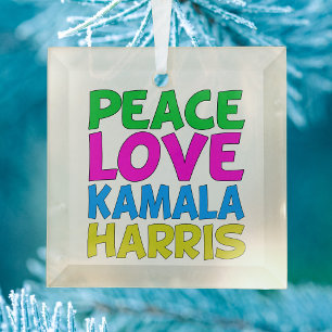 Peace Love Kamala Harris Christmas Glass Tree Decoration