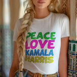 Peace Love Kamala Harris Cute Election Women's Tri-Blend Shirt<br><div class="desc">Cute Peace Love Kamala Harris women's tri-blend t-shirt for a progressive democrat who loves fun,  colourful political designs. Vote for Kamala for president in the 2024 election. A fun liberal design in bright colours.</div>