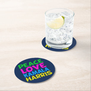 Peace Love Kamala Harris Round Paper Coaster