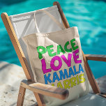 Peace Love Kamala Harris Tote Bag<br><div class="desc">Cute Peace Love Kamala Harris tote bag for a progressive democrat who loves fun,  colourful political designs. Vote for Kamala for president in the 2024 election. A fun liberal design in bright colours.</div>