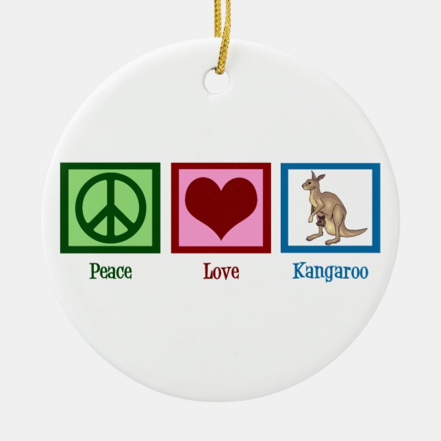 Peace Love Kangaroo Ceramic Tree Decoration (Front)