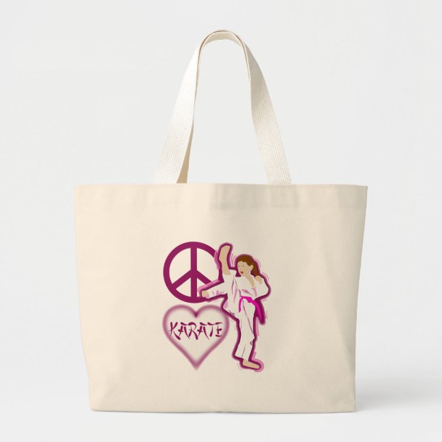 Peace Love Karate Girl Customise Personalised Large Tote Bag (Front)