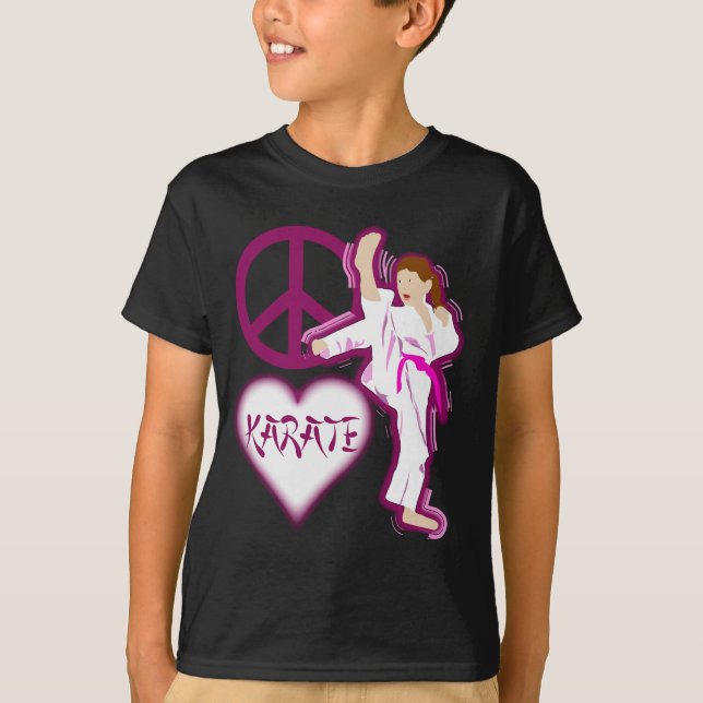 Peace Love Karate Girl Customise Personalised T-Shirt (Front)