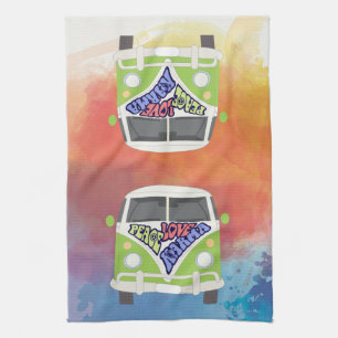 Peace Love Karma hippie rainbow watercolor van Tea Towel
