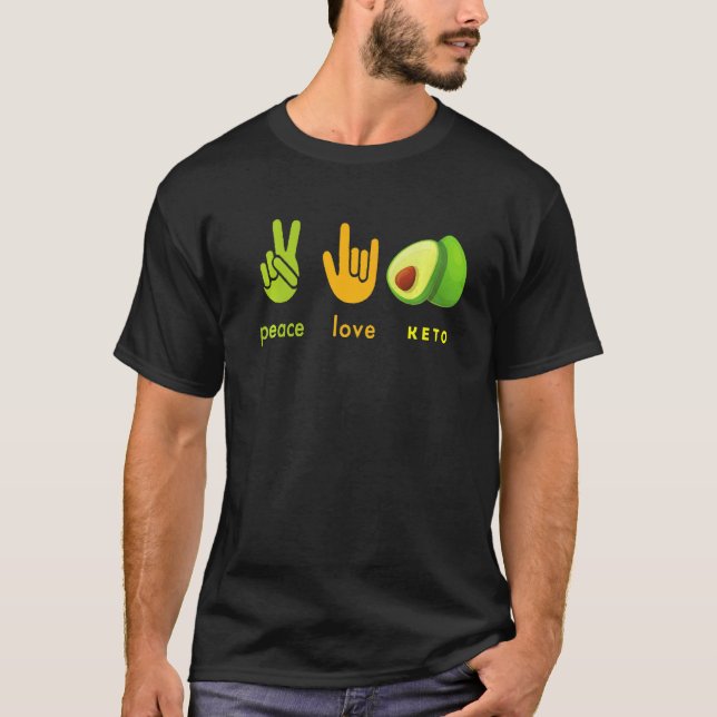 Peace Love Keto Funny Hand Sign And Avocado Design T-Shirt (Front)
