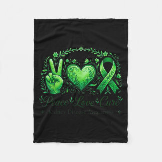Peace Love Kidney Disease Awareness Green Ribbon Fleece Blanket