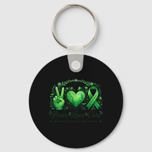 Peace Love Kidney Disease Awareness Green Ribbon Key Ring