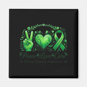 Peace Love Kidney Disease Awareness Green Ribbon Magnet