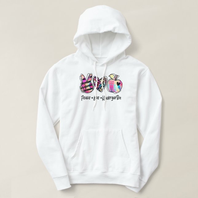 Peace Love Kindergarten Teacher Girls Back To Scho Hoodie (Design Front)