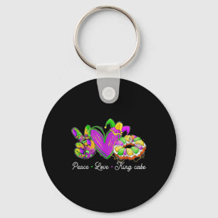 Peace Love King Cake Funny Mardi Gras Party Carniv Key Ring