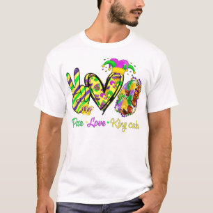 Peace Love King Cake Mardi Gras Men Women Kids T-Shirt