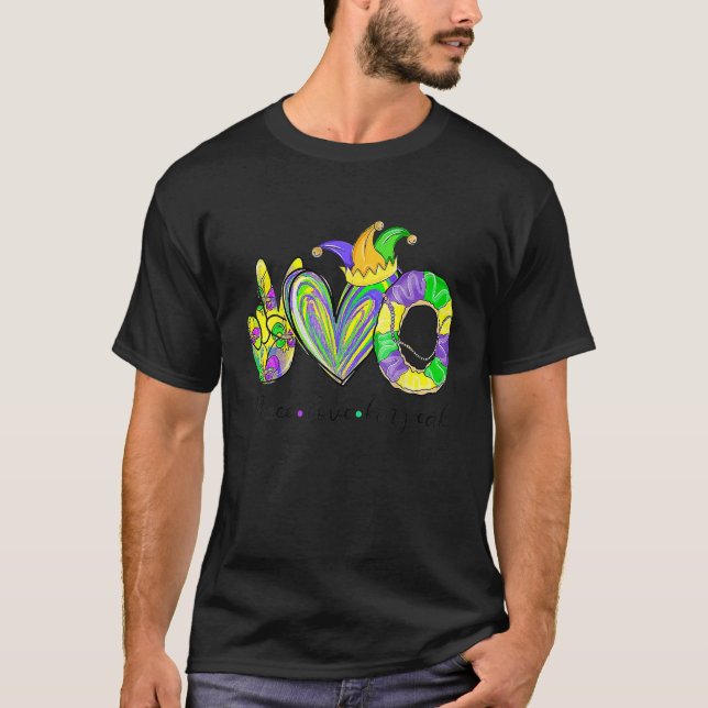 Peace Love King Cake Mardi Gras T Men Women Kids T-Shirt (Front)