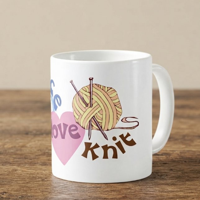 Peace Love Knit Coffee Mug (Peace love knit coffee mug.)