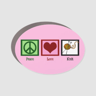 Peace Love Knit Cute Pink Knitting Car Magnet