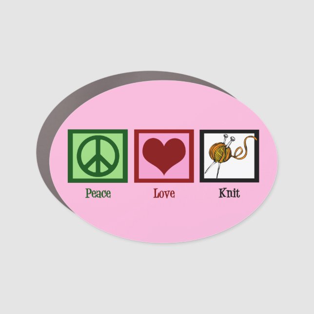 Peace Love Knit Cute Pink Knitting Car Magnet (Front)