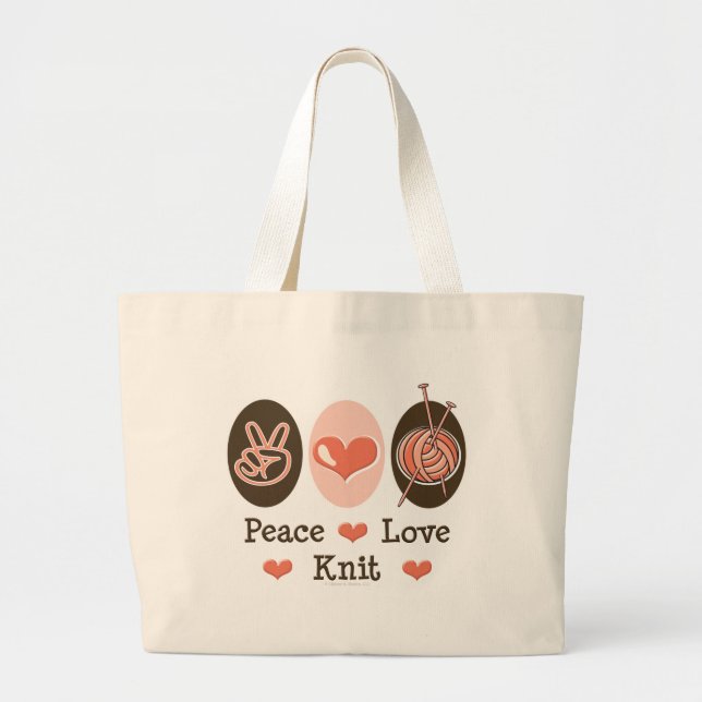 Peace Love Knit Knitting Tote Bag (Front)