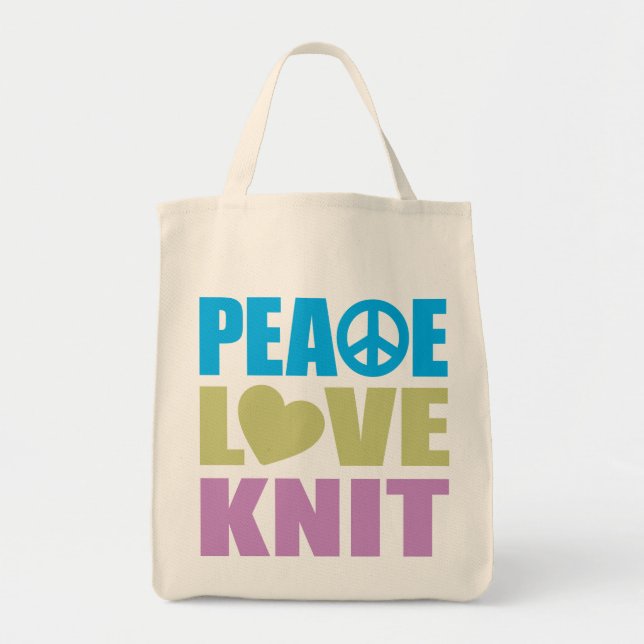 Peace Love Knit Tote Bag (Front)
