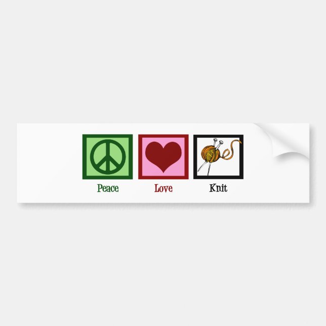 Peace Love & Knitting Bumper Sticker (Front)