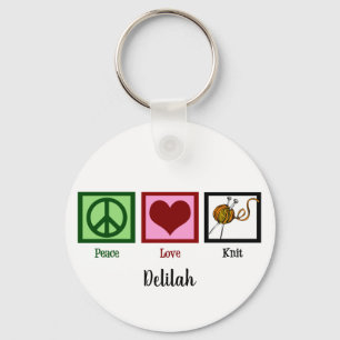 Peace Love & Knitting Key Ring