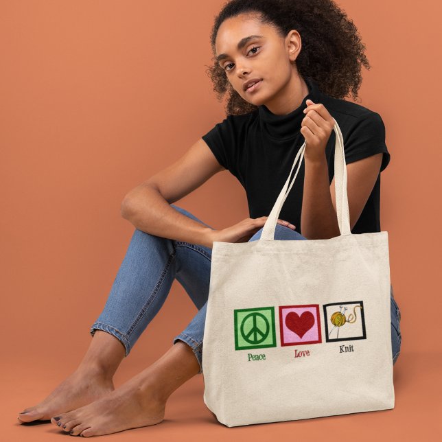 Peace Love & Knitting Large Tote Bag (Creator Uploaded)
