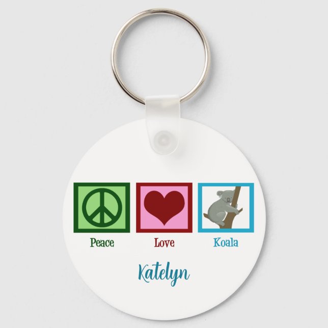 Peace Love Koala Bear Cute Customizable Key Ring (Front)