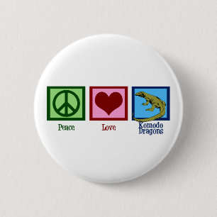 Peace Love Komodo Dragons 6 Cm Round Badge