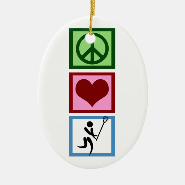 Peace Love Lacrosse Ceramic Ornament (Front)