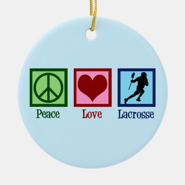 Peace Love Lacrosse Christmas Ceramic Ornament (Front)
