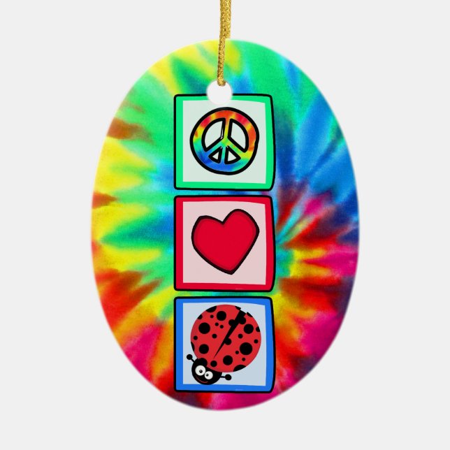 Peace, Love, Ladybugs Ceramic Ornament (Front)