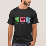 Peace Love Law T-Shirt<br><div class="desc">A peace sign,  heart,  and the scales of justice make a cute gift for a lawyer or someone in law school. A judge or prosecutor would also appreciate this present.</div>