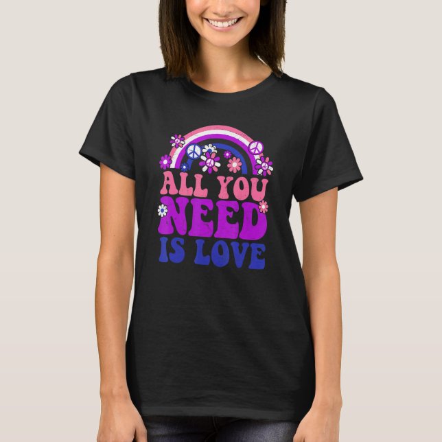 PEACE LOVE LGBT Rainbow Groovy Hippie Costume Hall T-Shirt (Front)