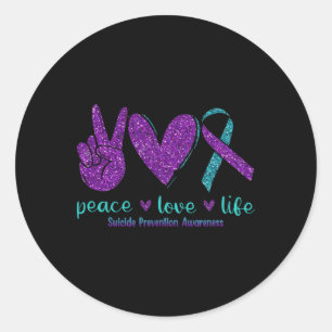 Peace Love Life Suicide Prevention Awareness Purpl Classic Round Sticker