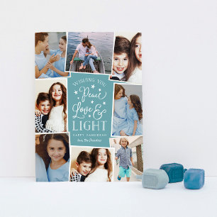 Peace, Love & Light   Hanukkah Photo Collage Holiday Card