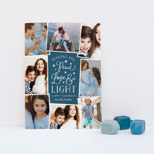 Peace, Love & Light Hanukkah Photo Collage Holiday Card