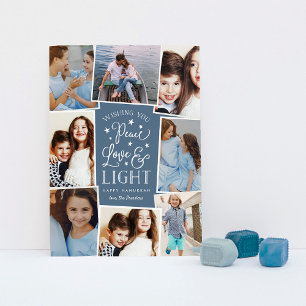 Peace, Love & Light   Hanukkah Photo Collage Holiday Card