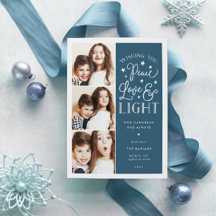 Peace, Love & Light   Hanukkah Photo Holiday Card