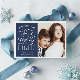 Peace, Love & Light   Hanukkah Photo Holiday Card