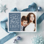 Peace, Love & Light | Hanukkah Photo Holiday Card<br><div class="desc">Modern typography based Hanukkah photo card features your favourite photo with "Peace,  Love and Light" alongside in white hand lettered style typography. Personalise with your family name,  individual names and/or your custom message.</div>