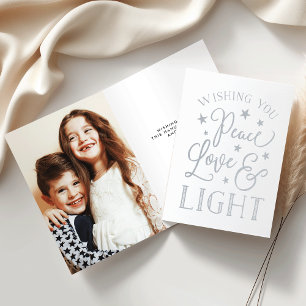 Peace, Love & Light   Hanukkah Photo Silver Foil Card
