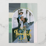 Peace Love Light | Happy Hanukkah Photo  Foil Holiday Card<br><div class="desc">Celebrate the spirit of Hanukkah with friends and family with our gorgeous photo cards. Featuring modern arch frame design layout and trendy script lettering. One main photo on the front with room on the back for your custom greeting. Add your custom wording to this design by using the "Edit this...</div>