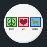 Peace Love Llamas Magnet<br><div class="desc">A peace sign,  heart,  and a cute llama.</div>
