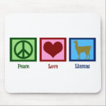 Peace Love Llamas Mouse Pad<br><div class="desc">A peace sign,  heart,  and a cute llama.</div>