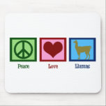Peace Love Llamas Mouse Pad<br><div class="desc">A peace sign, heart, and a cute llama.</div>