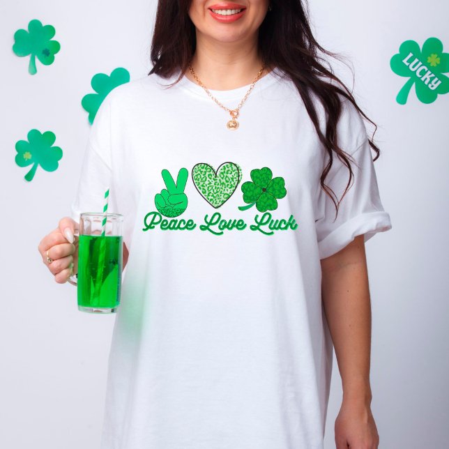 Peace Love Luck St Patricks Day Green Leopard  T-Shirt (Creator Uploaded)