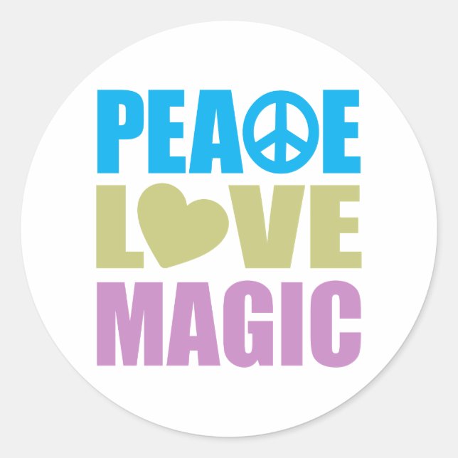Peace Love Magic Classic Round Sticker (Front)