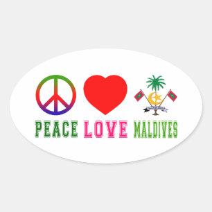 Peace Love Maldives Oval Sticker