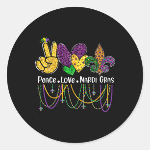 Peace Love Mardi Gras Beads For Women Carnival Par Classic Round Sticker